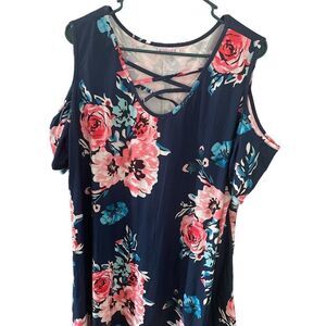 floral plus size cold shoulder dress